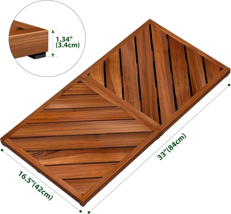 promitop Teak Wood Bath Mat for Bathroom - (33" x 16.5") Anti Slip Square Shower Mat Wooden Floor Mats for Outside Inside Shower Bathtub Luxury Spa Home or Outdoor - Image 2